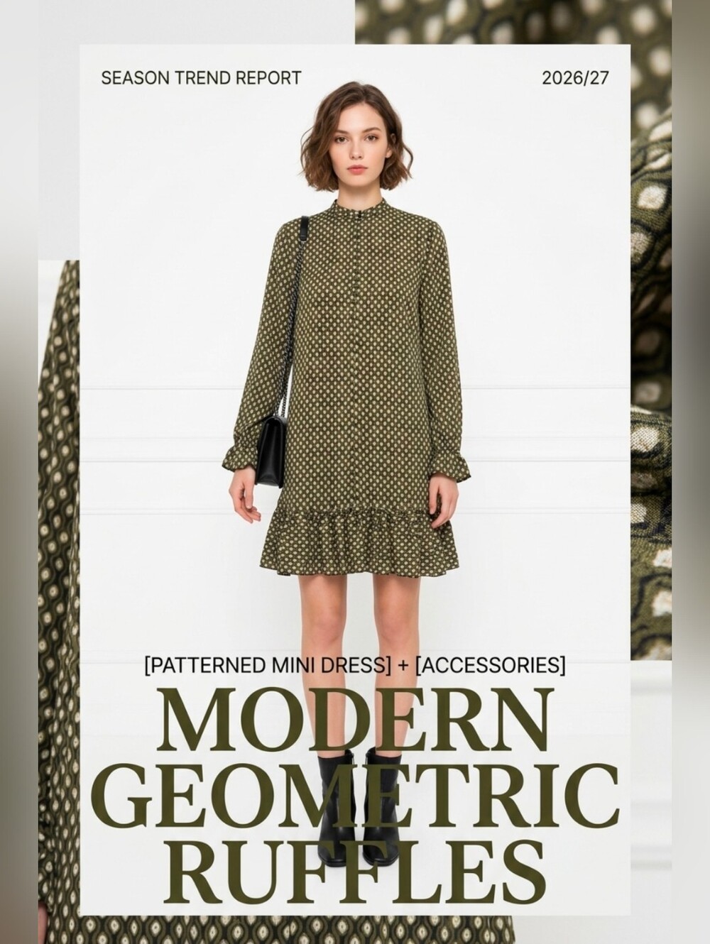 Scotch & Soda black and green pattern mini dress with ruffles size M